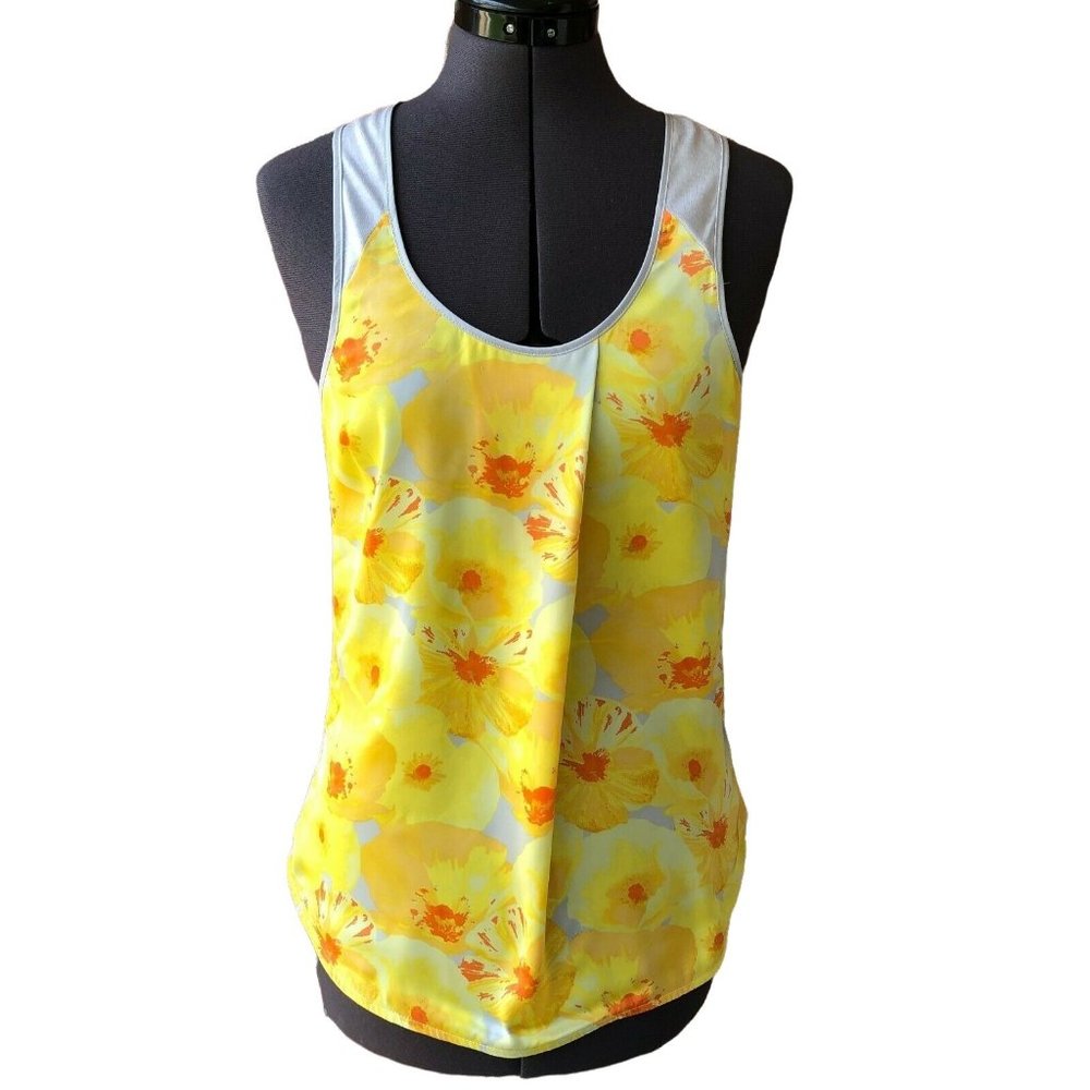 Caslon Sleeveless Top Sz. XS Yellow/Gray Floral Scoop-Neck